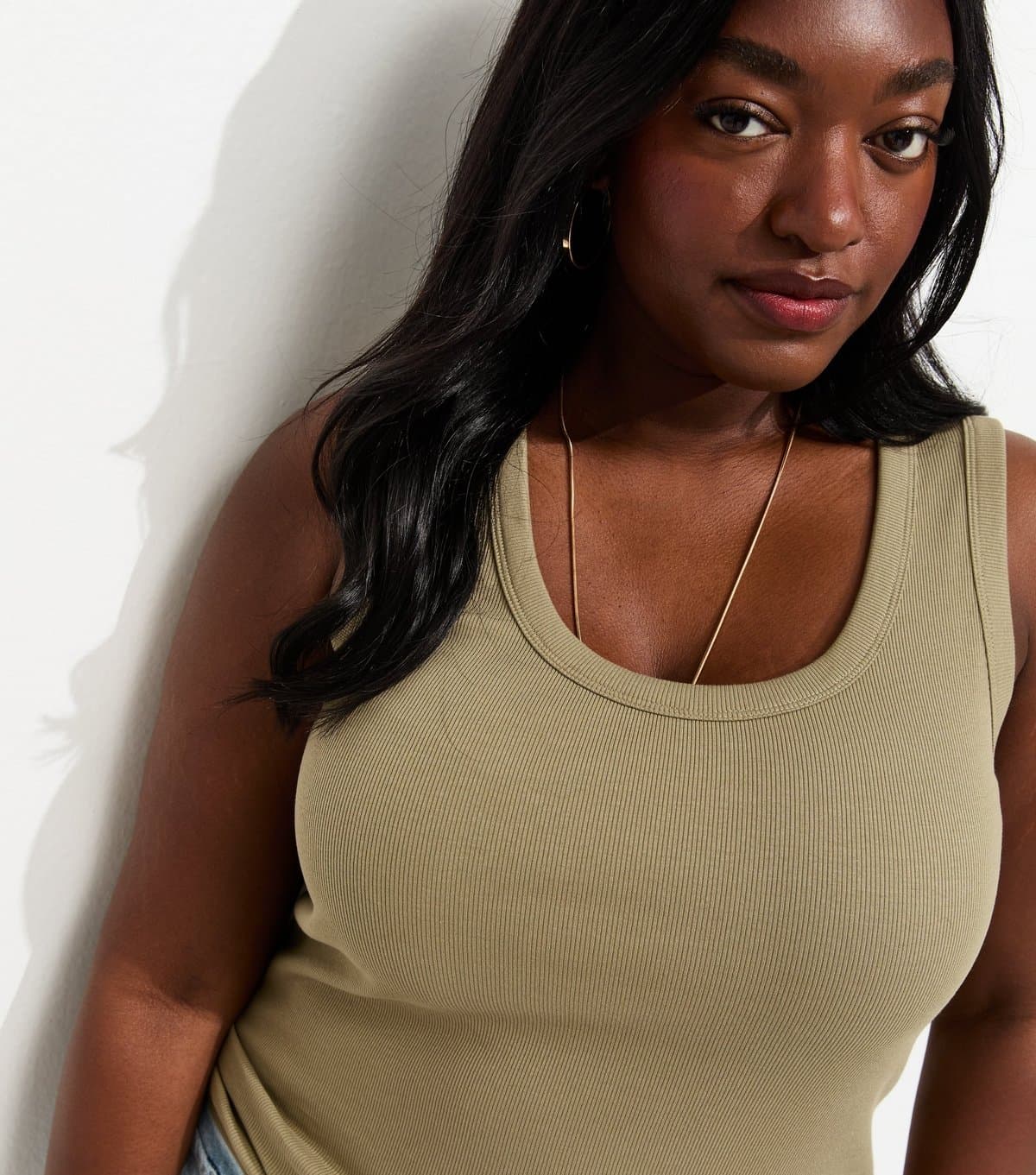 New Look New Look Olive Ribbed Scoop Neck Vest For Plus Sizes