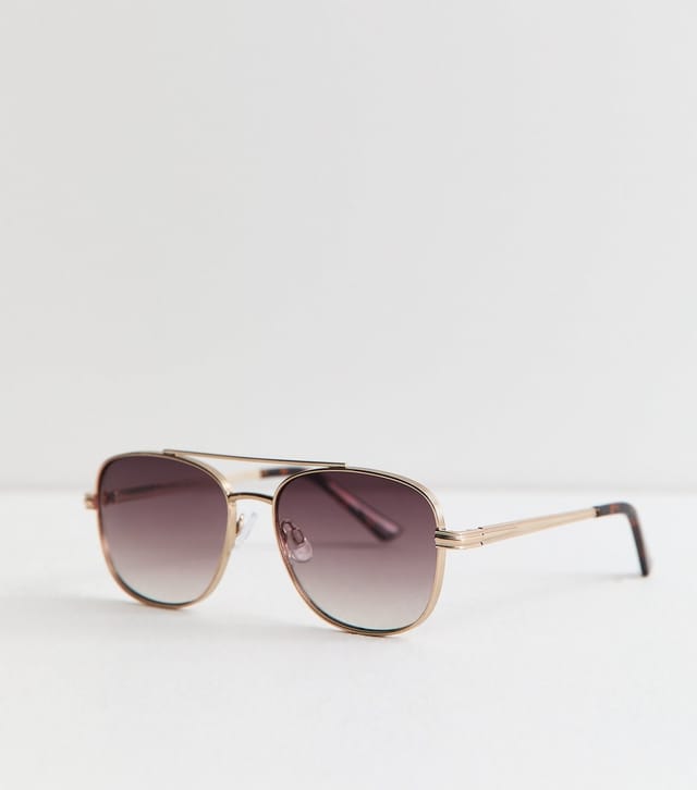 New Look Gold Tone Metal Frame Aviator Sunglasses New Look - 2