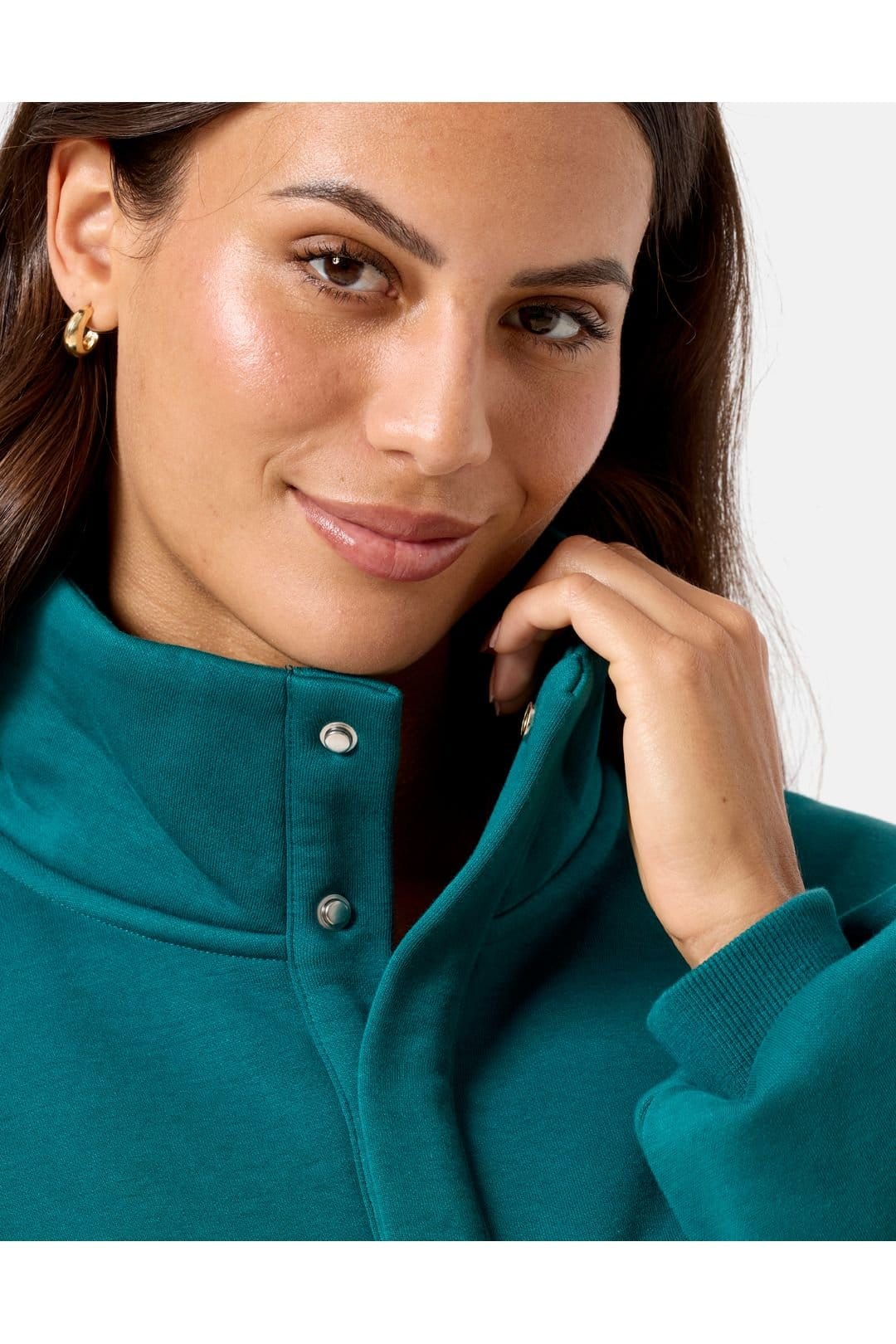 Gym + Coffee Gym + Coffee Women's Snap Collar Sierra Sweatshirt Teal - 4