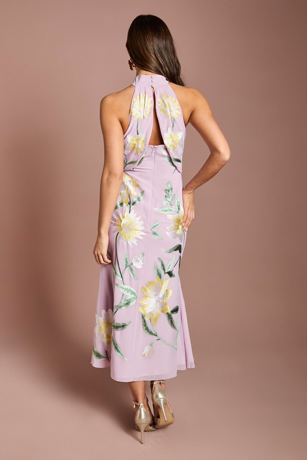 Coast Coast Women's High Neck Midi Dress With Floral Embroidery in Lilac - 3