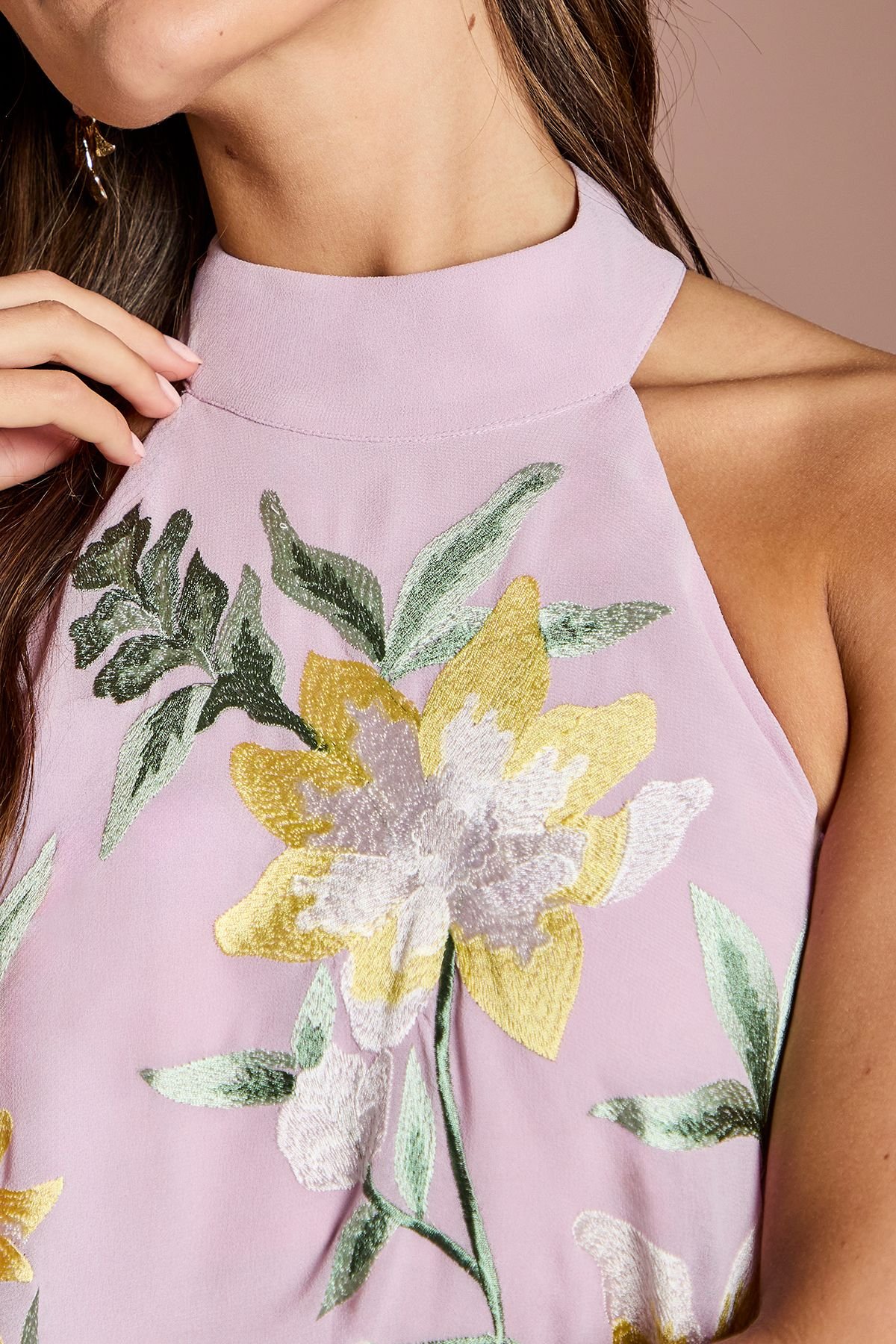 Coast Coast Women's High Neck Midi Dress With Floral Embroidery in Lilac - 4