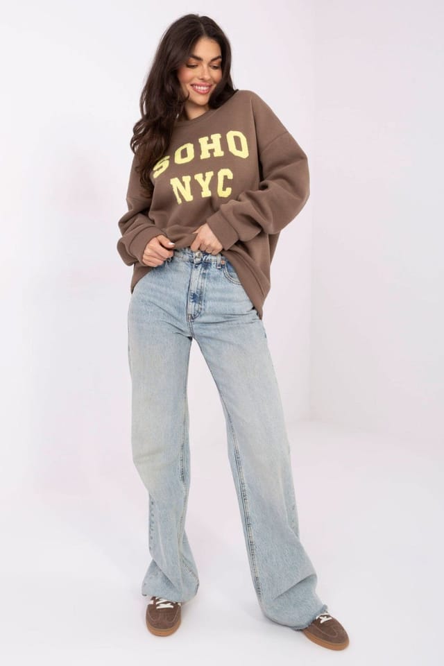 Love Lace Love Lace Women's Casual Cotton Polyester Sweatshirt Round Neck in Brown - 2