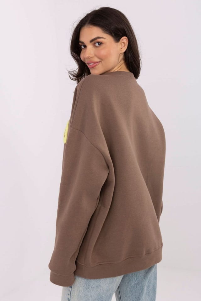 Love Lace Love Lace Women's Casual Cotton Polyester Sweatshirt Round Neck in Brown - 3