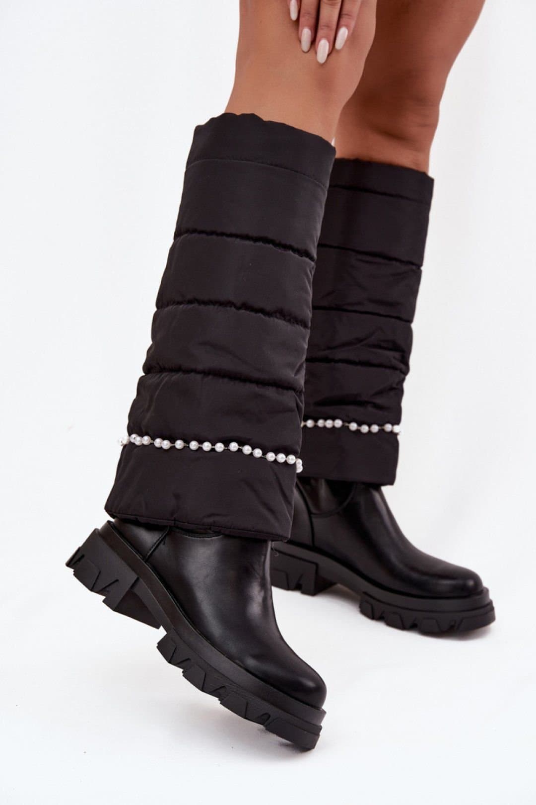 Love Lace Love Lace Women's Thigh High Slip On Boots with Beaded Rounded Toe Warm Lined in Black