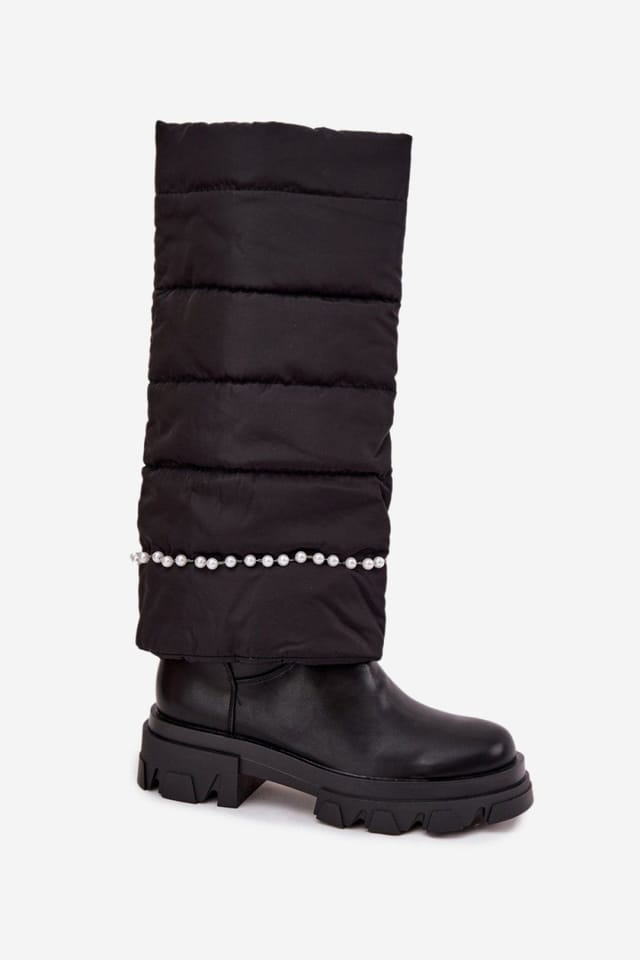 Love Lace Love Lace Women's Thigh High Slip On Boots with Beaded Rounded Toe Warm Lined in Black - 2