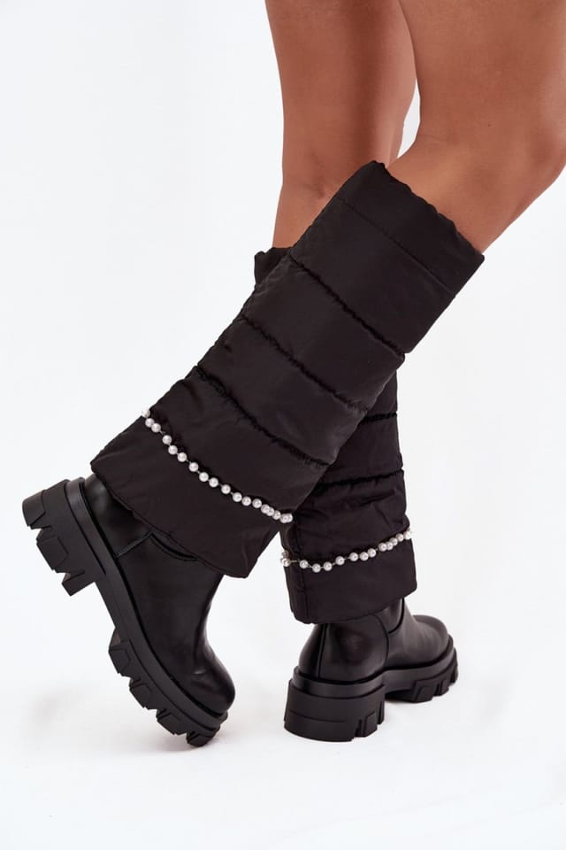 Love Lace Love Lace Women's Thigh High Slip On Boots with Beaded Rounded Toe Warm Lined in Black - 3
