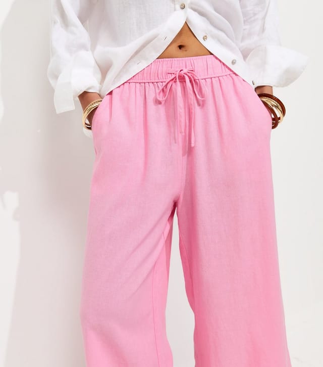 New Look Women's Bright Pink Linen Rich Crop Trousers New Look - 2