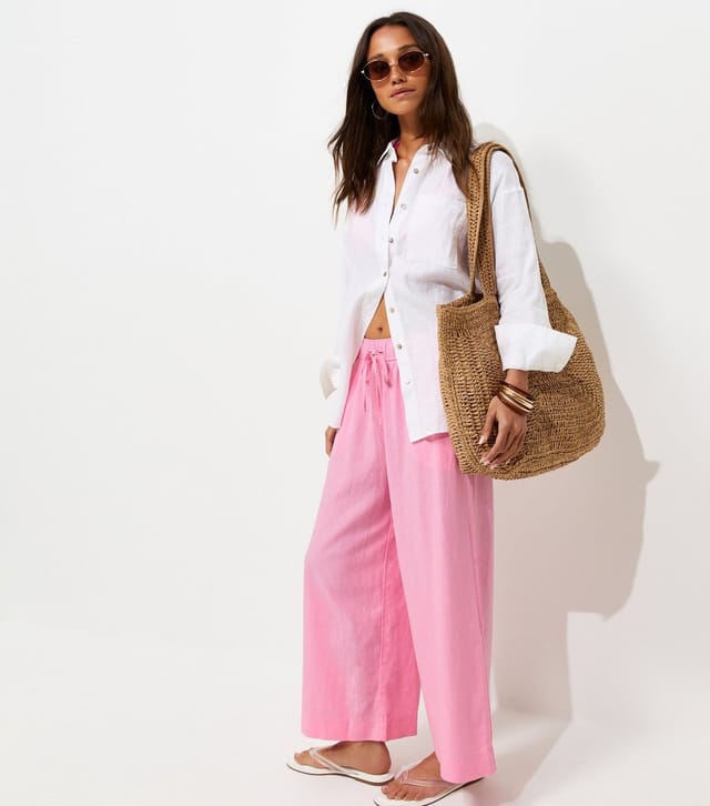 New Look Women's Bright Pink Linen Rich Crop Trousers New Look - 3