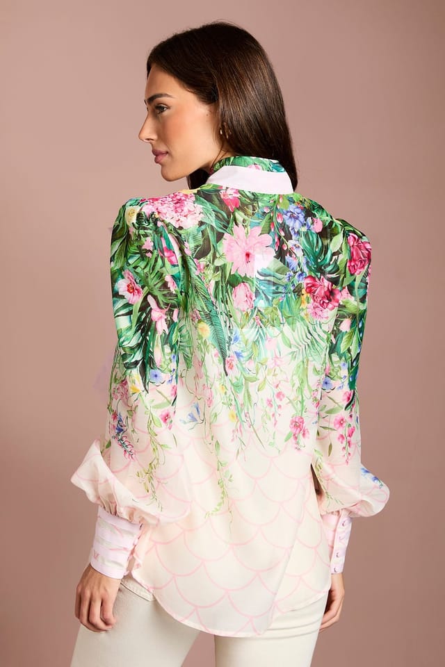 Coast Coast Women's Lisa Tan Pussybow Long Sleeve Organza Shirt in Ivory - 3