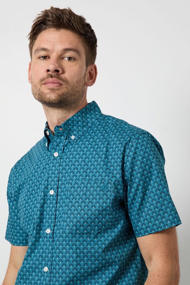 Maine Maine Men's Blue Print Short Sleeve Shirt - 2