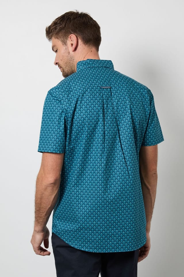 Maine Maine Men's Blue Print Short Sleeve Shirt - 3