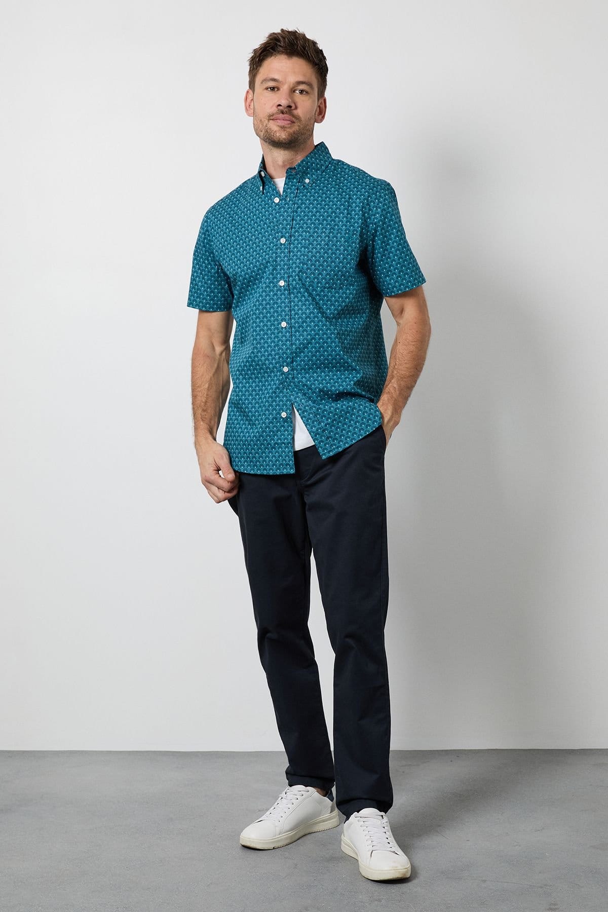 Maine Maine Men's Blue Print Short Sleeve Shirt - 4