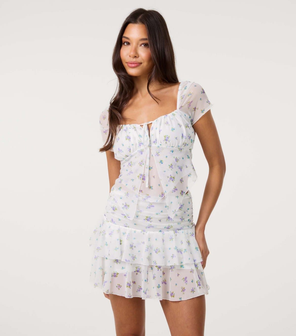 Pink Vanilla Women's Off White Floral Print Mesh Top Pink Vanilla New Look