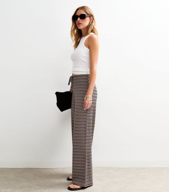 New Look Women's Black Ribbed Striped Wide Leg Trousers New Look - 3