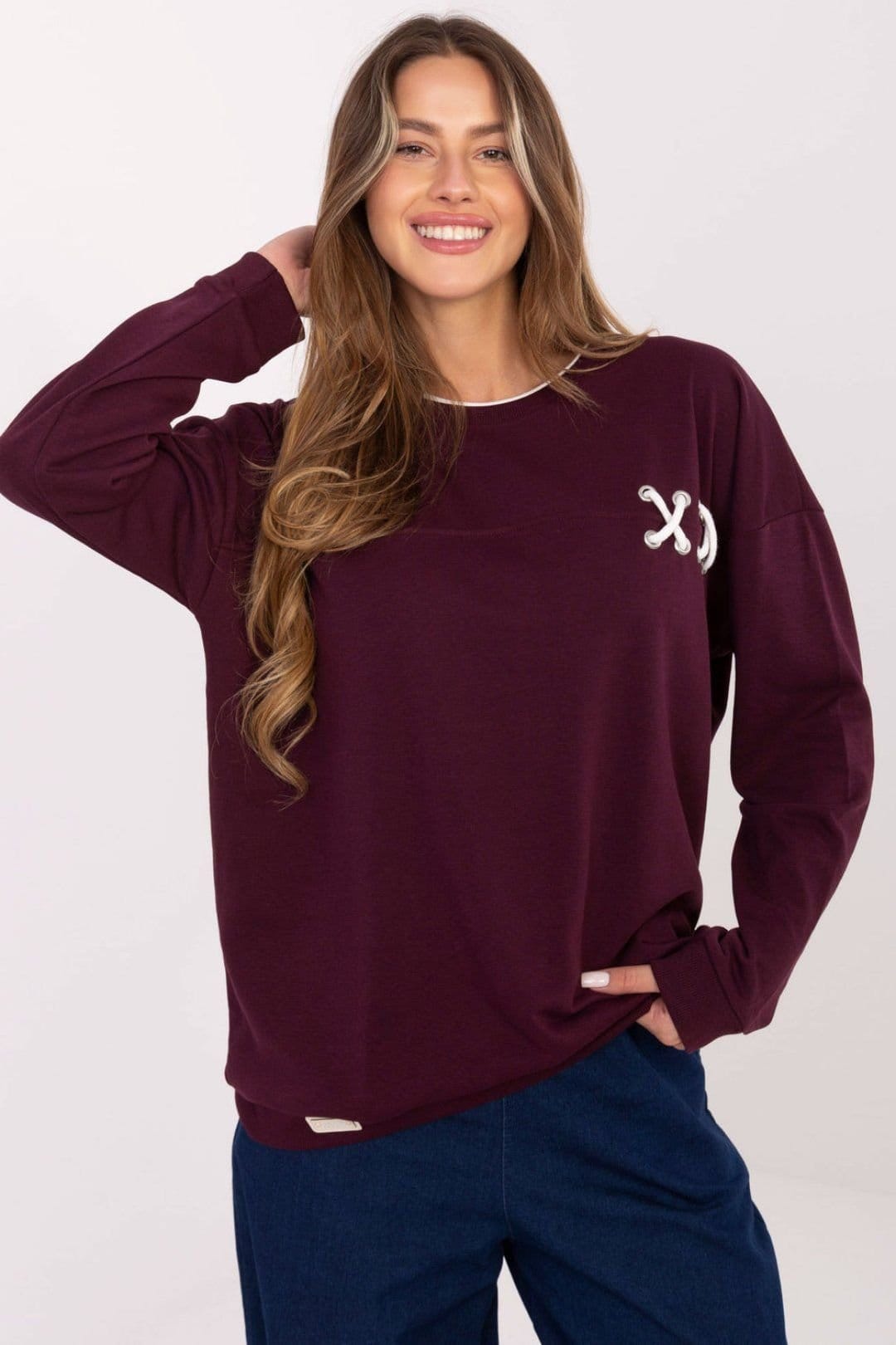 Love Lace Burgundy Oversize Blend Sweatshirt