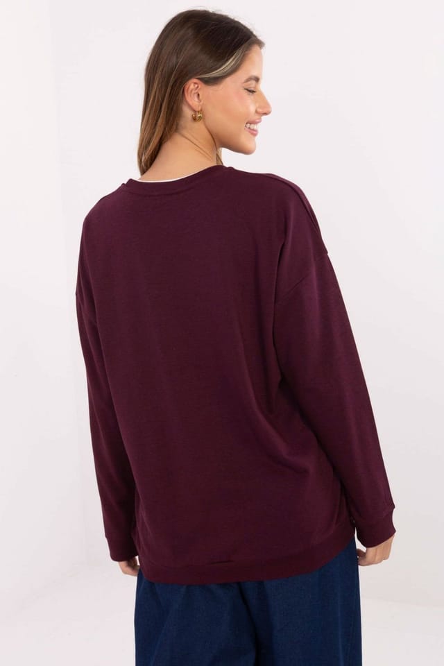 Love Lace Love Lace Women's Oversize Blend Sweatshirt with Braided Detail in Burgundy - 3
