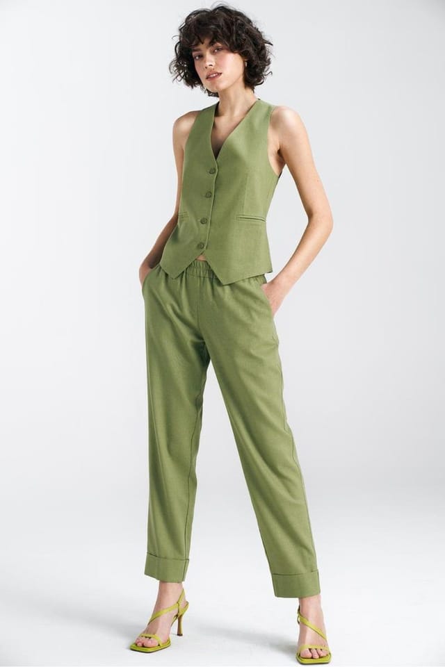 Love Lace Love Lace Women's Classic Button Front Linen Cotton Viscose Vest in Green - 2