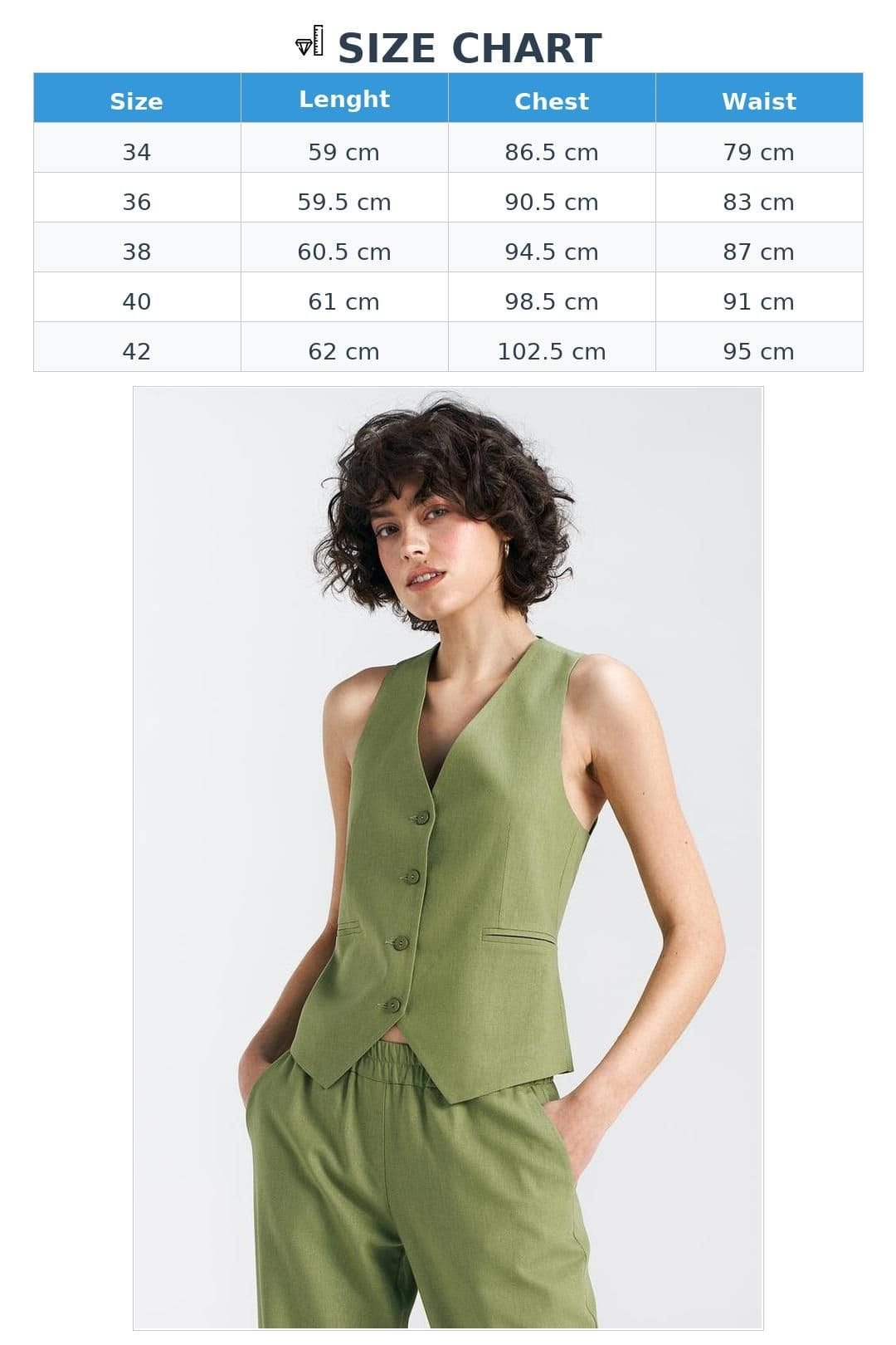 Love Lace Love Lace Women's Classic Button Front Linen Cotton Viscose Vest in Green - 4