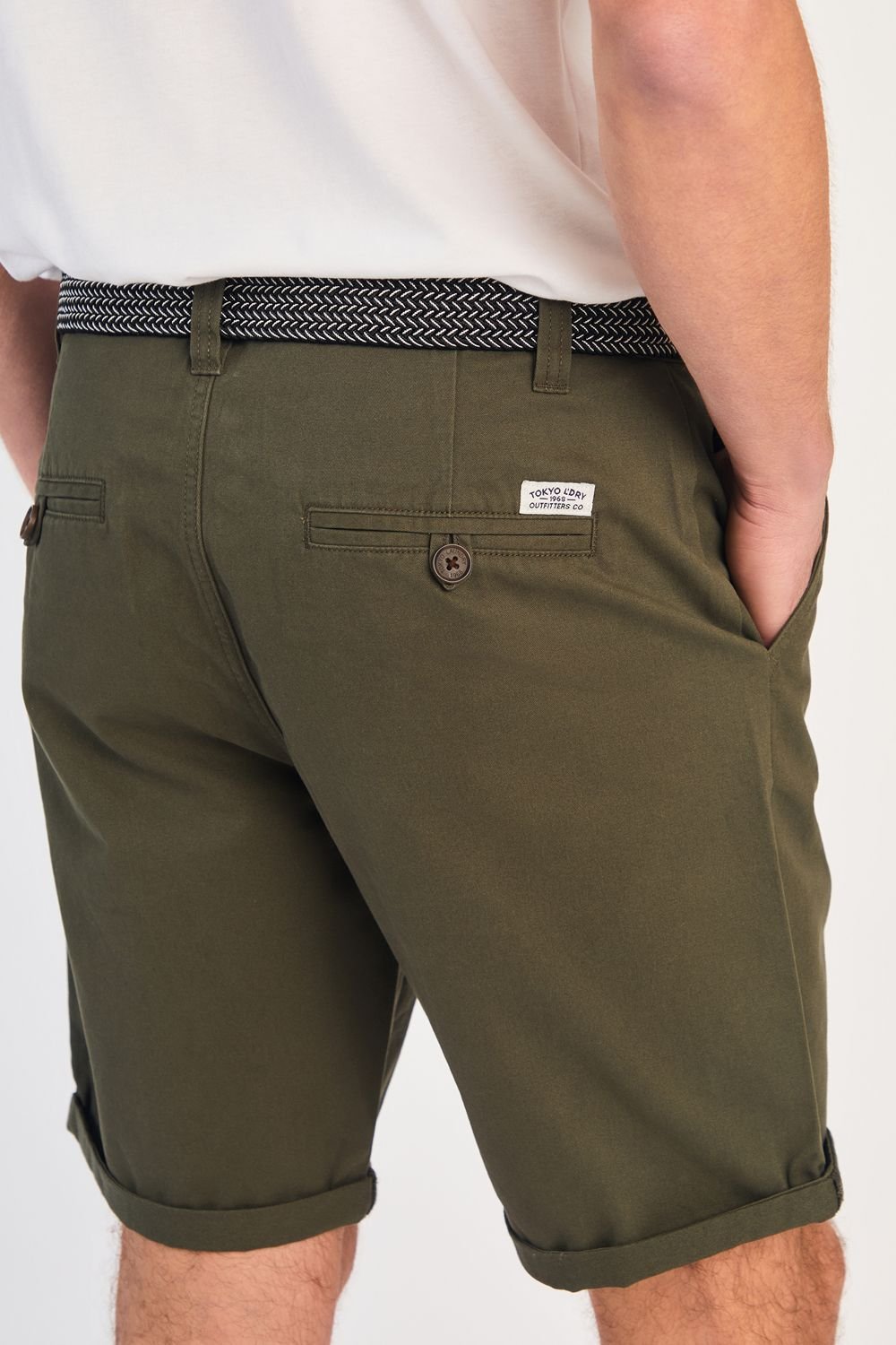 Tokyo Laundry Tokyo Laundry Men's Cotton Belted Chino Shorts in Green - 4