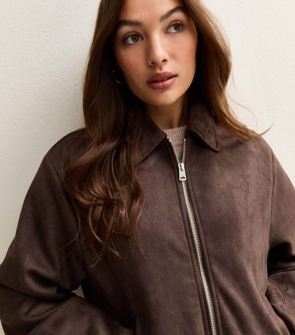 New Look Women's Brown Faux Suede Bubblehem Bomber Jacket New Look - 2