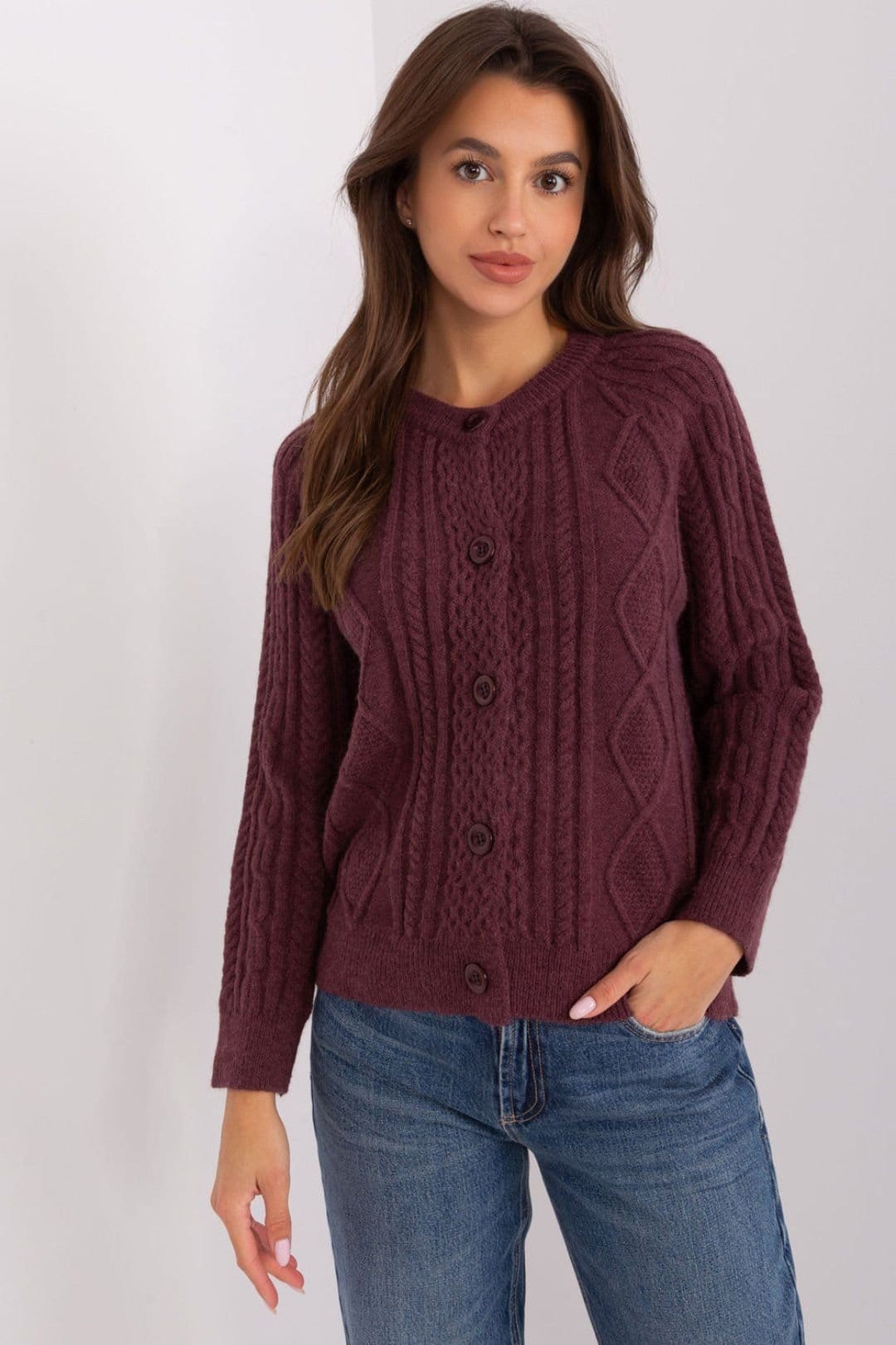 Love Lace Plum Variegated Texture Cardigan with Front Buttons