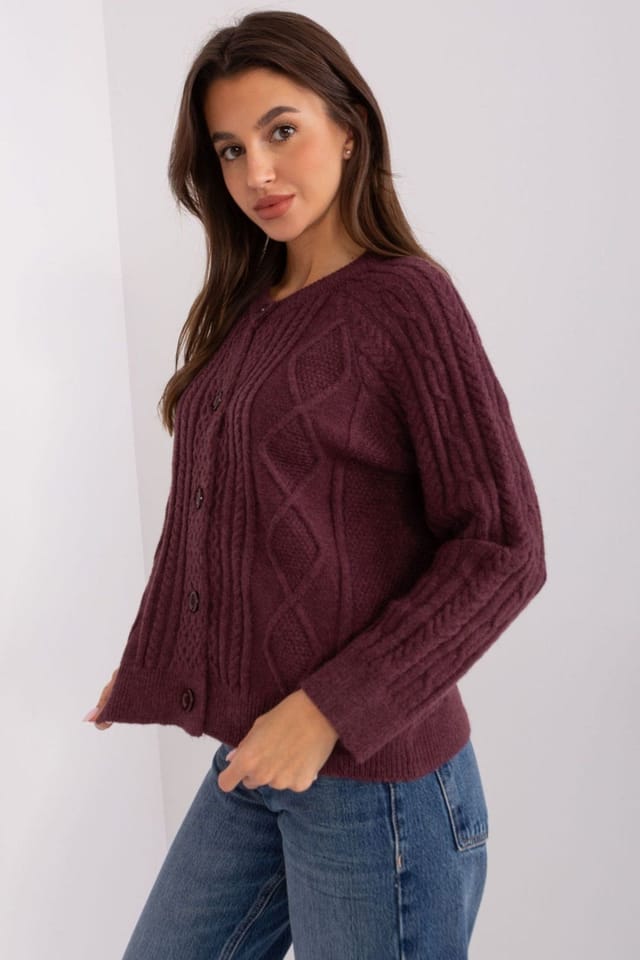 Love Lace Love Lace Women's Variegated Texture Cardigan with Front Buttons in Plum - 2