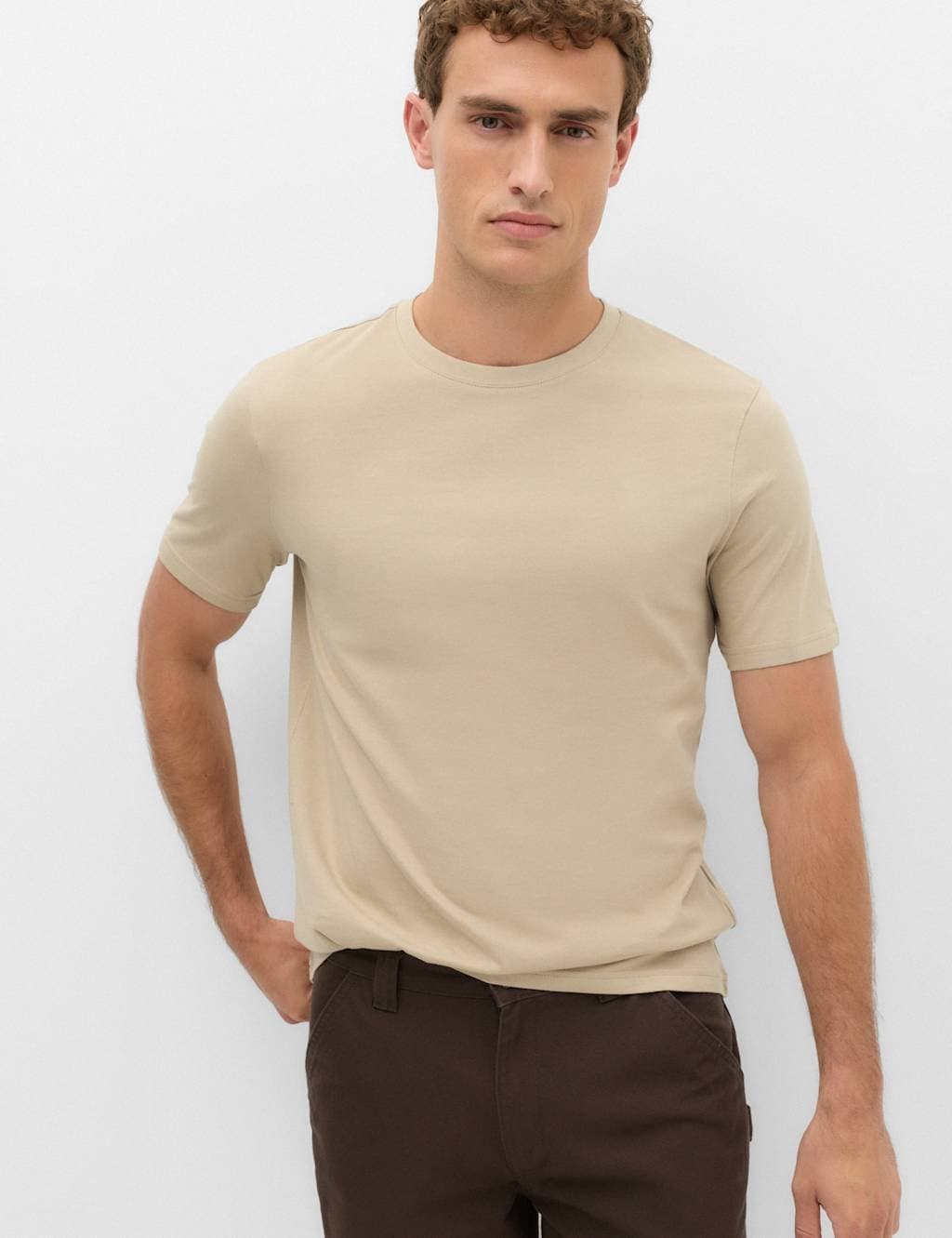 Marks & Spencer M&S Pure Cotton Regular Fit Crew Neck T-Shirt Hessian