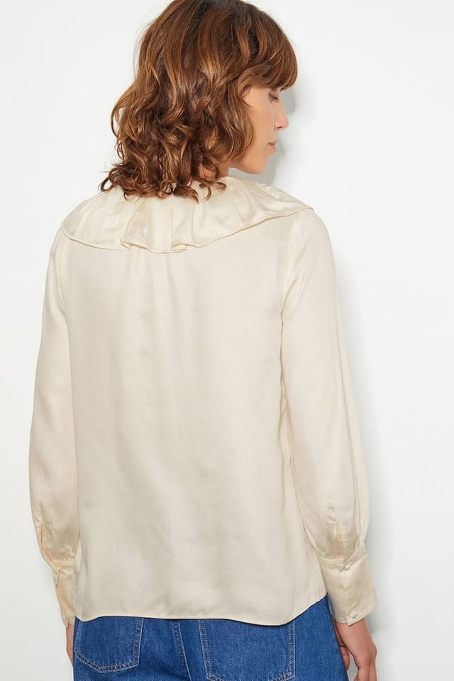 Monsoon Monsoon Women's Daisy Frill Collar Satin Blouse Ivory - 3