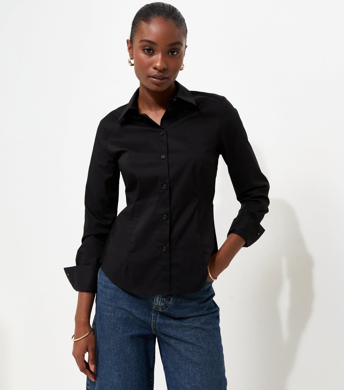 New Look Women's Black Cotton Rich Slim Long Sleeve Shirt New Look