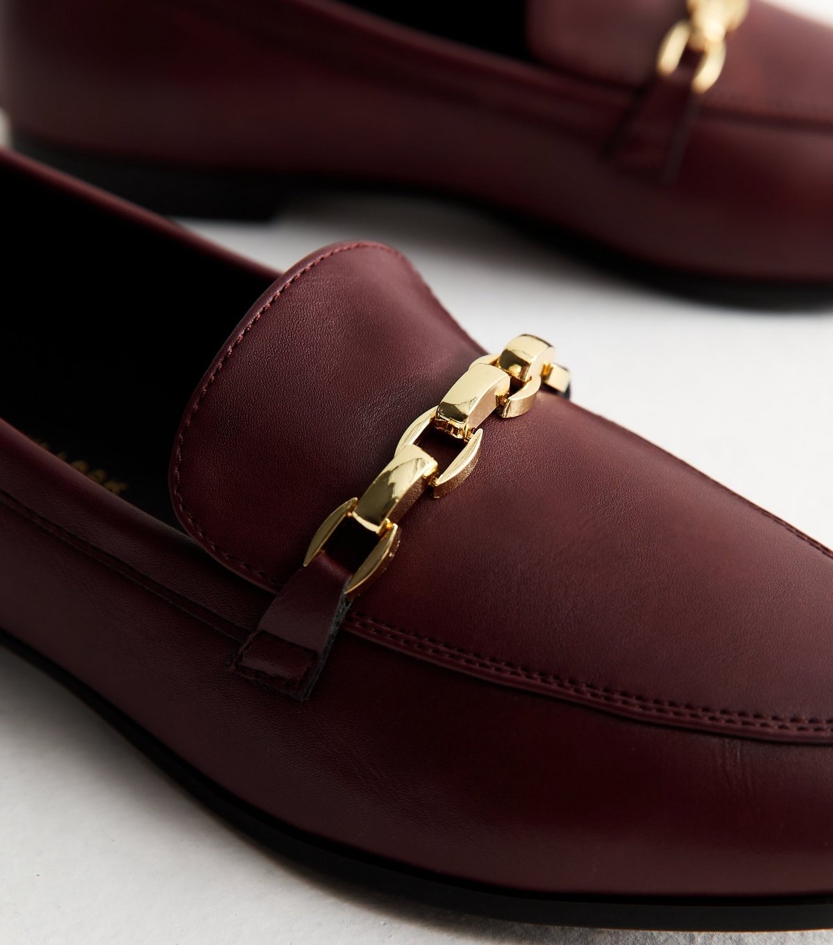 New Look Women's Wide Fit Dark Burgundy Faux Leather Chain Trim Loafers Vegan New Look - 3