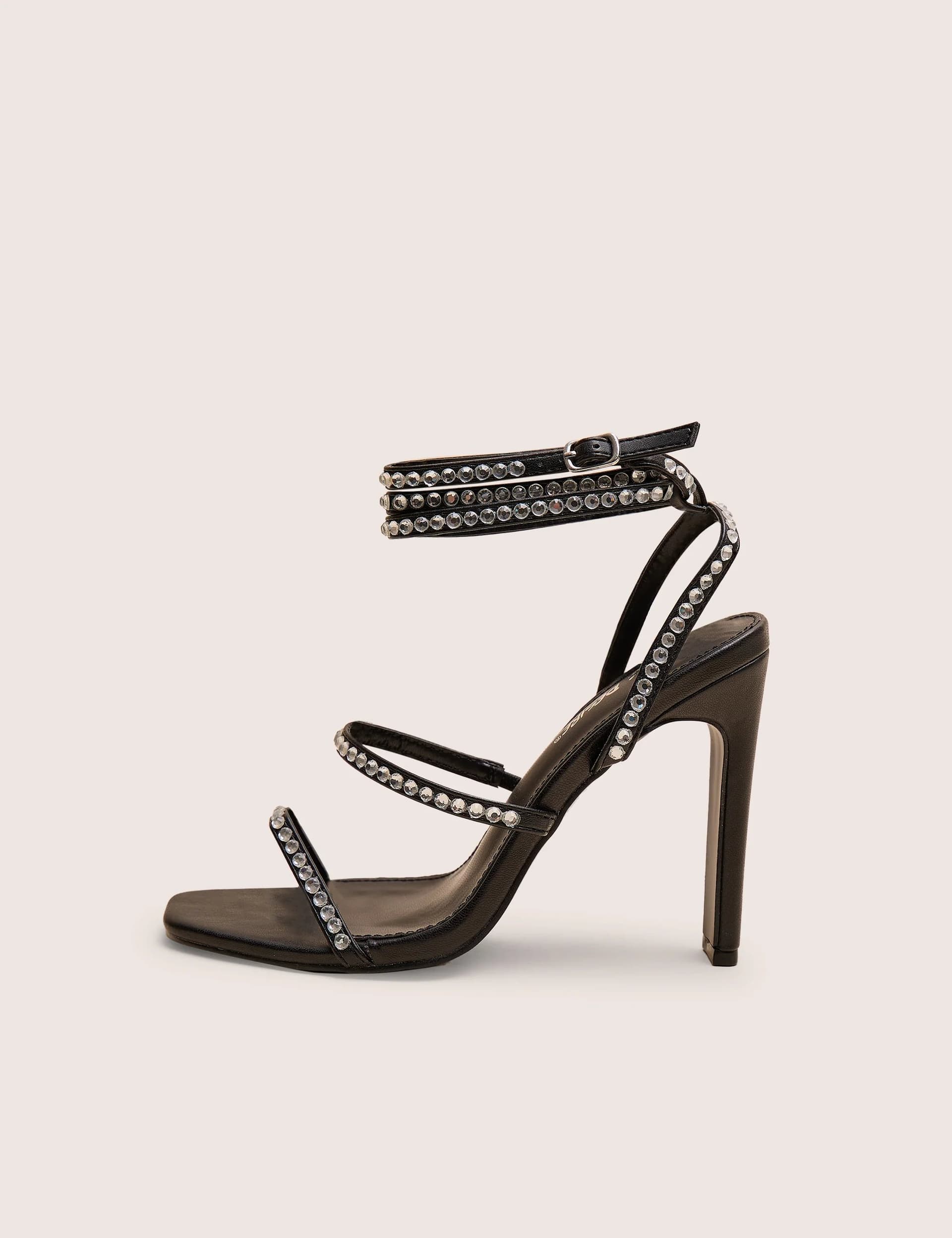 Public Desire Public Desire UK Black Diamante Strappy Square Toe Heel