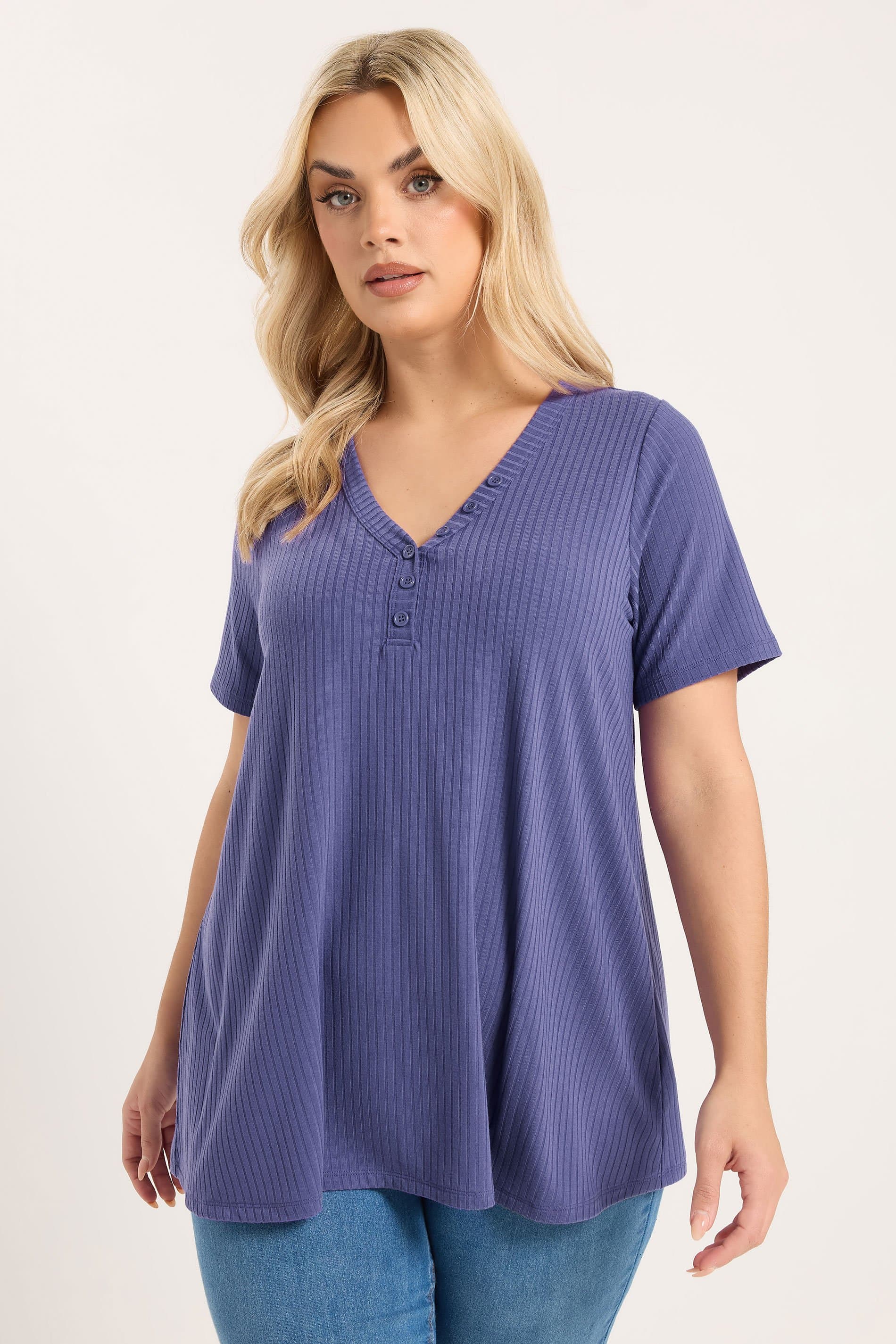 Yours Plus Size Plus Size Henley Short Sleeve Tshirt