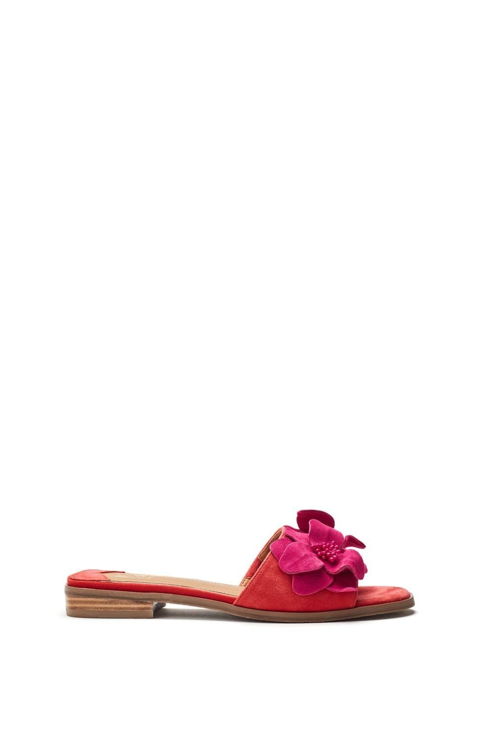 Moda In Pelle Moda In Pelle Red Suede Sandals with Flower Embellishment