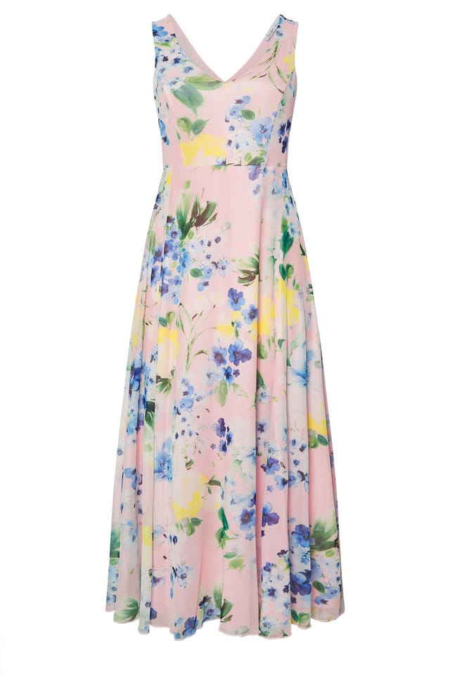 Yours Yours Women's Floral Print Mesh Sleeveless Maxi Dress in Pink - 2