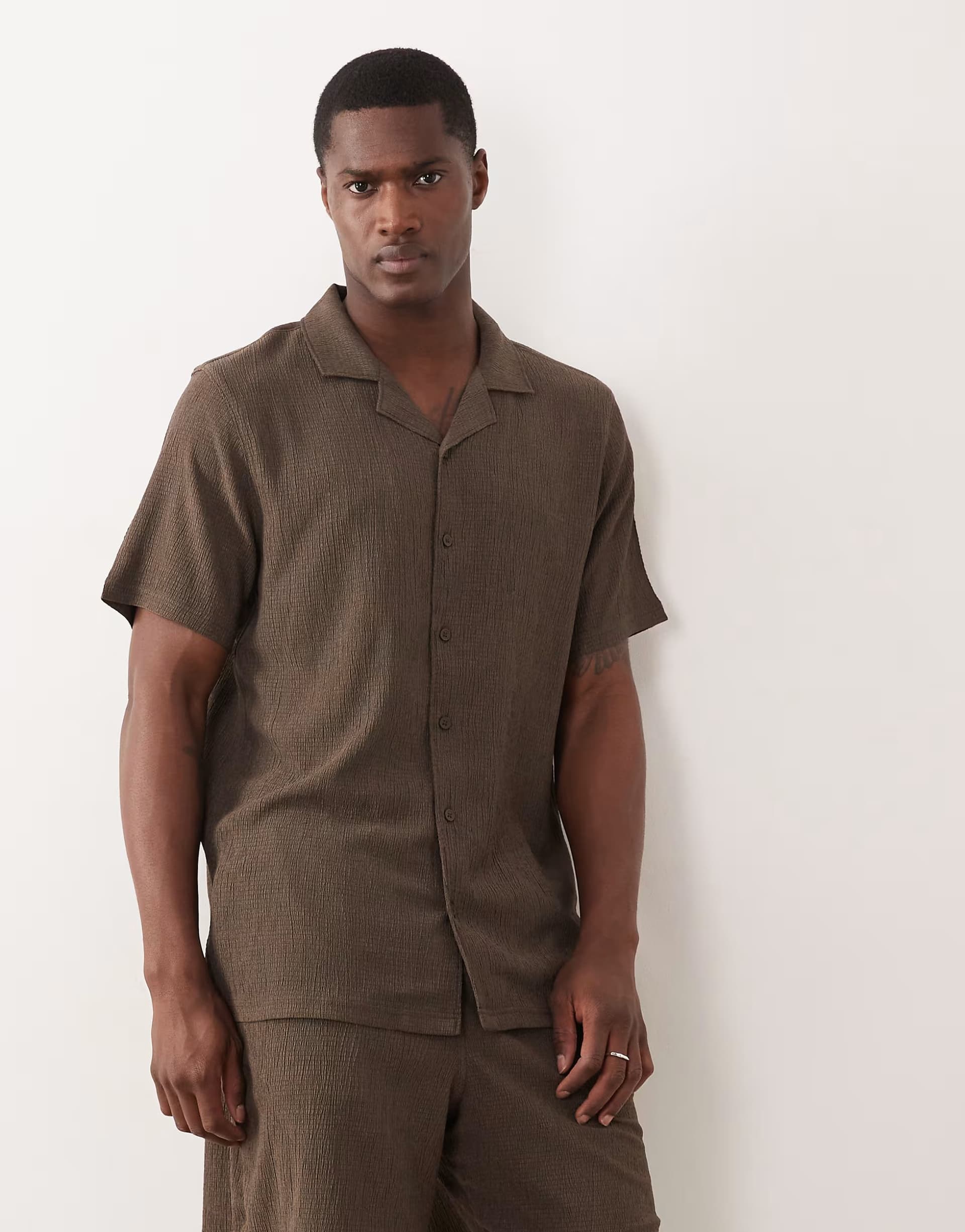 ASOS New Look co-ord crinkle shirt in brown