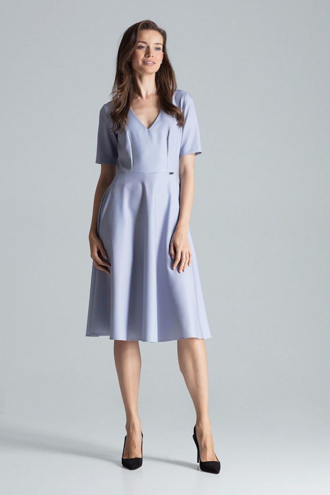 Love Lace Love Lace Women's Flared Midi Dress with Short Sleeves Pockets in Grey