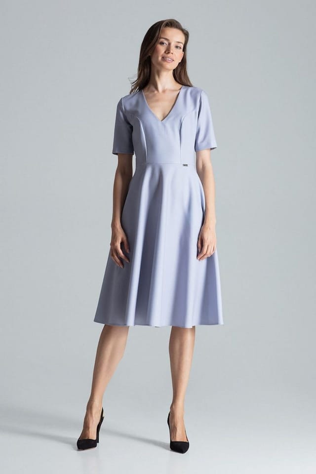 Love Lace Love Lace Women's Flared Midi Dress with Short Sleeves Pockets in Grey - 2