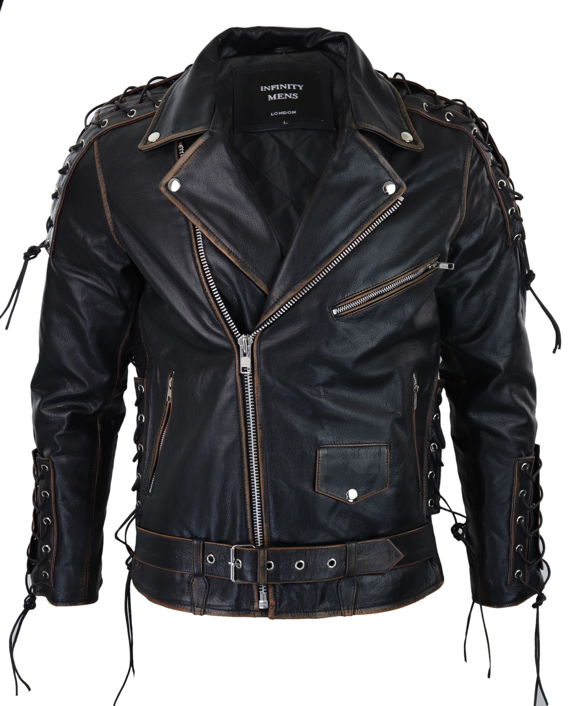 TruClothing TruClothing Men's Cow Hide Leather Jacket Cross Zip Biker in Black - 2