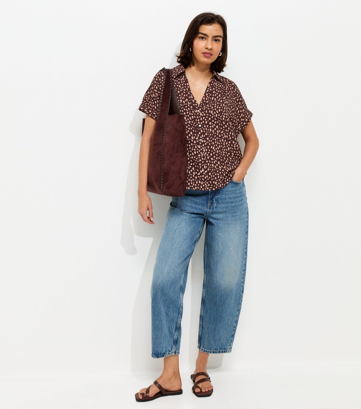 New Look Women's Brown Relaxed Spot Print Short Sleeve Shirt New Look - 3