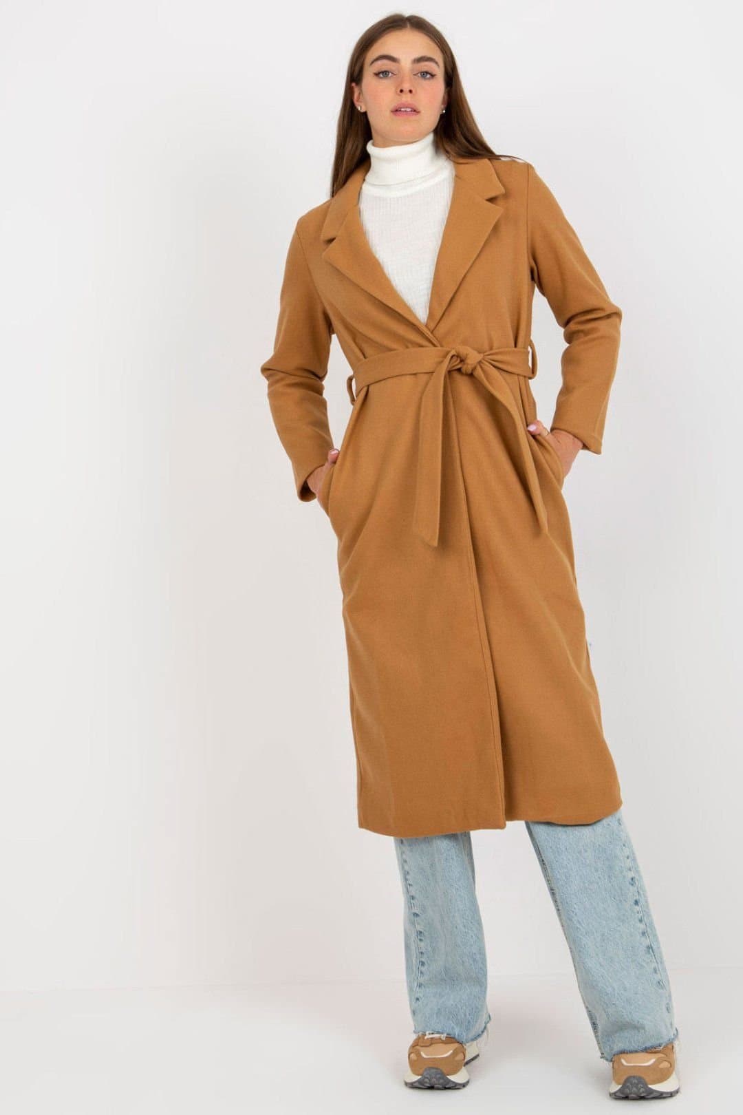 Love Lace Love Lace Women's Fully Lined Tie Belt Coat in Camel