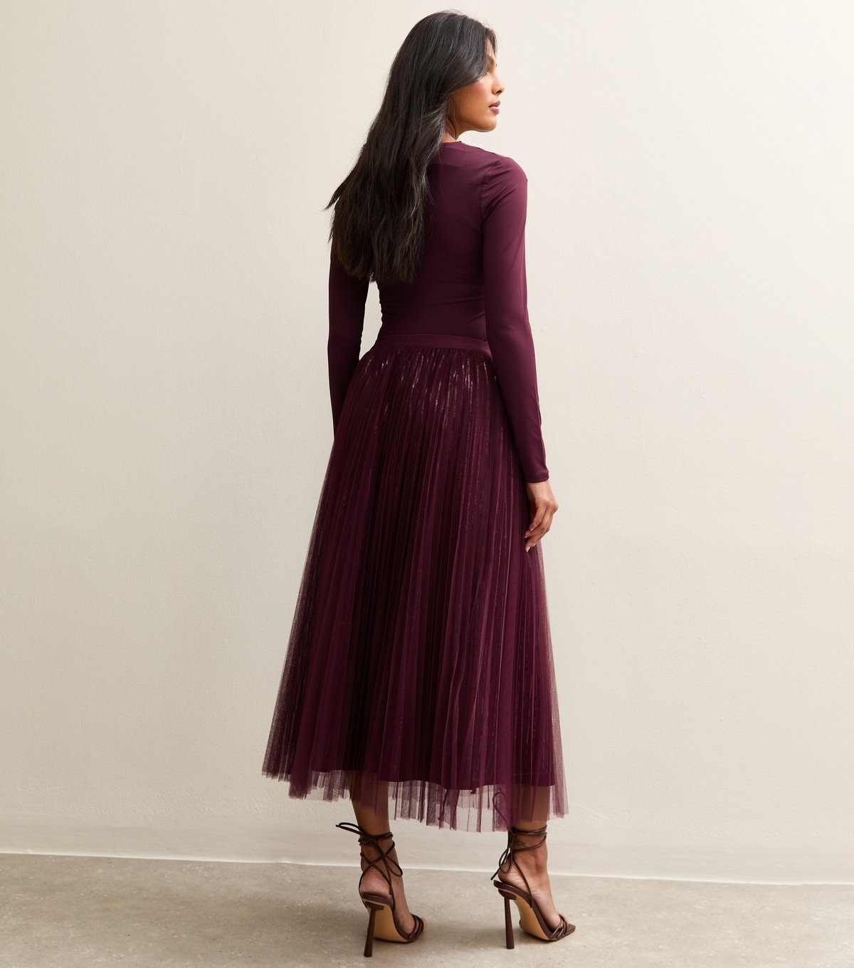 New Look Women's Burgundy Sequin Tulle Midi Skirt New Look - 4