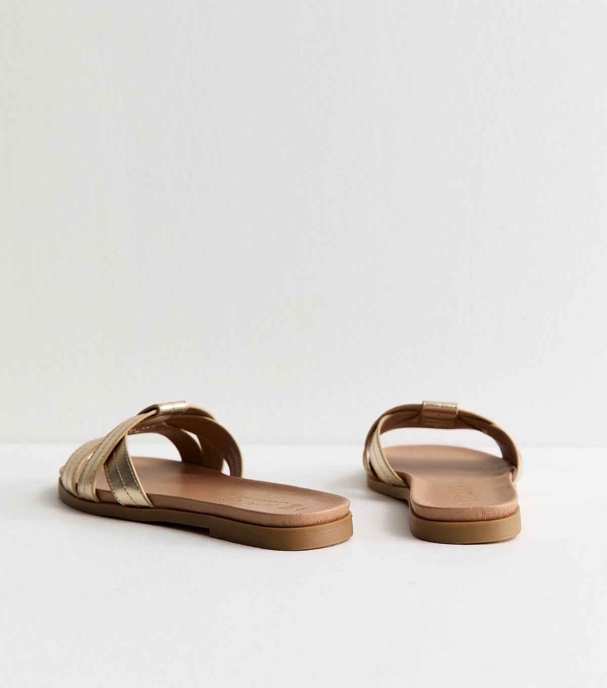 New Look Women's Extra Wide Fit Gold Interwoven Strap Faux Leather Mules Vegan New Look - 4