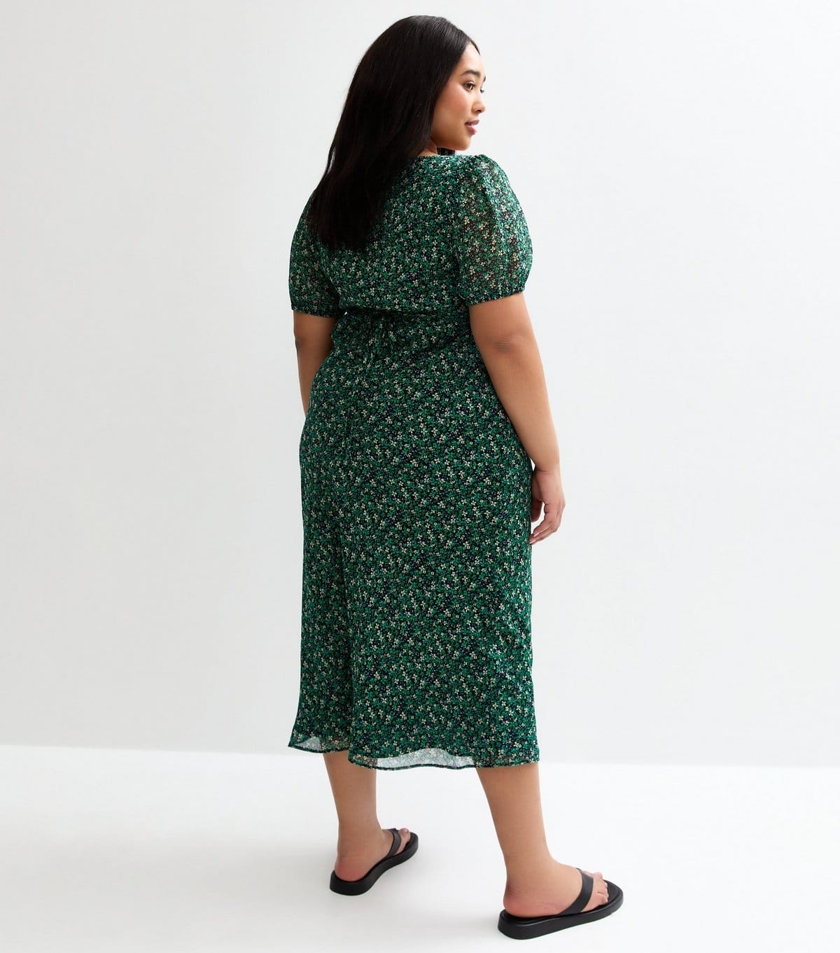 New Look Women's Plus Size Green Floral Print Chiffon Midi Dress Curves New Look - 4
