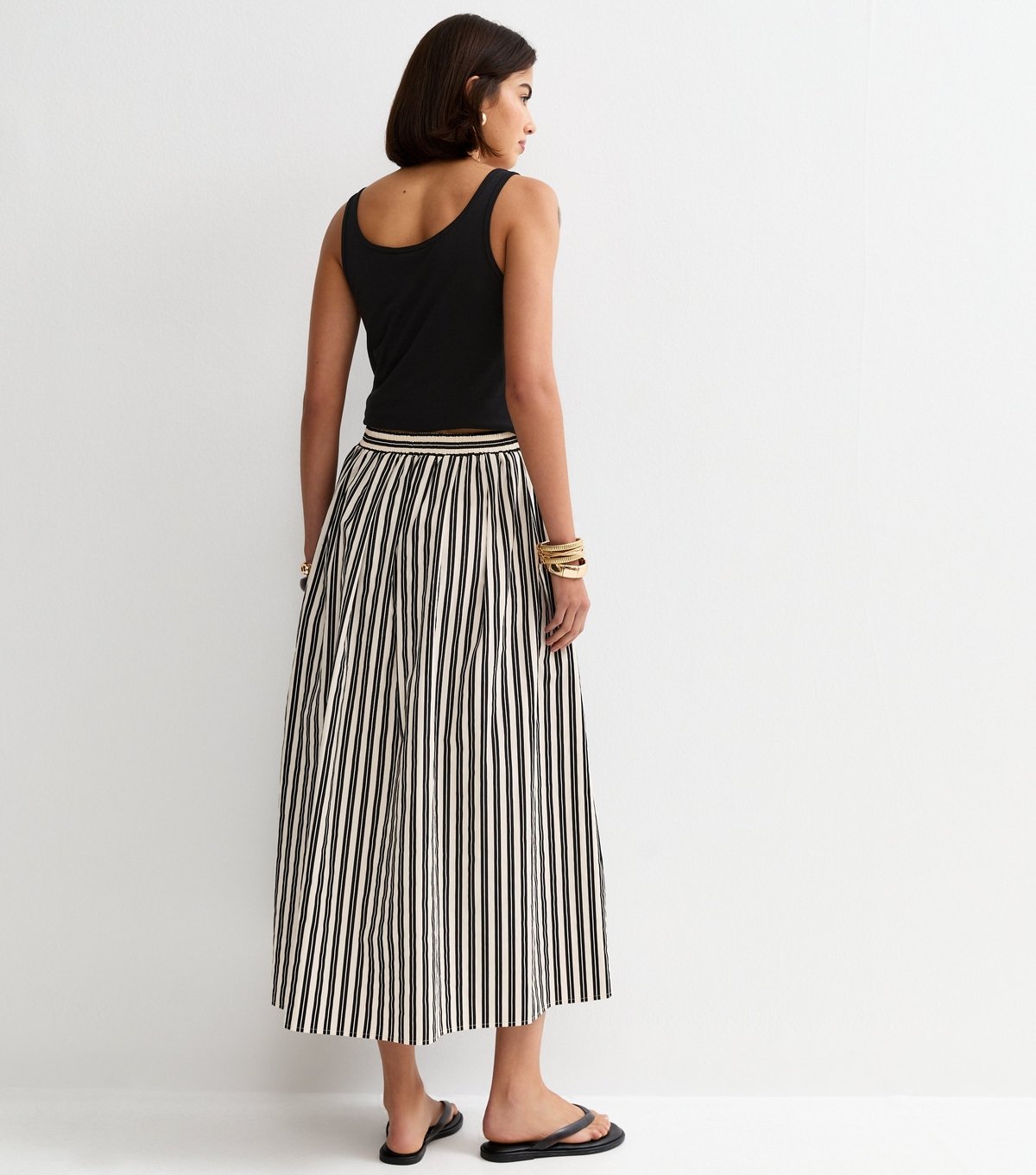 New Look Women's Black Cotton Poplin Striped Midi Skirt New Look - 4