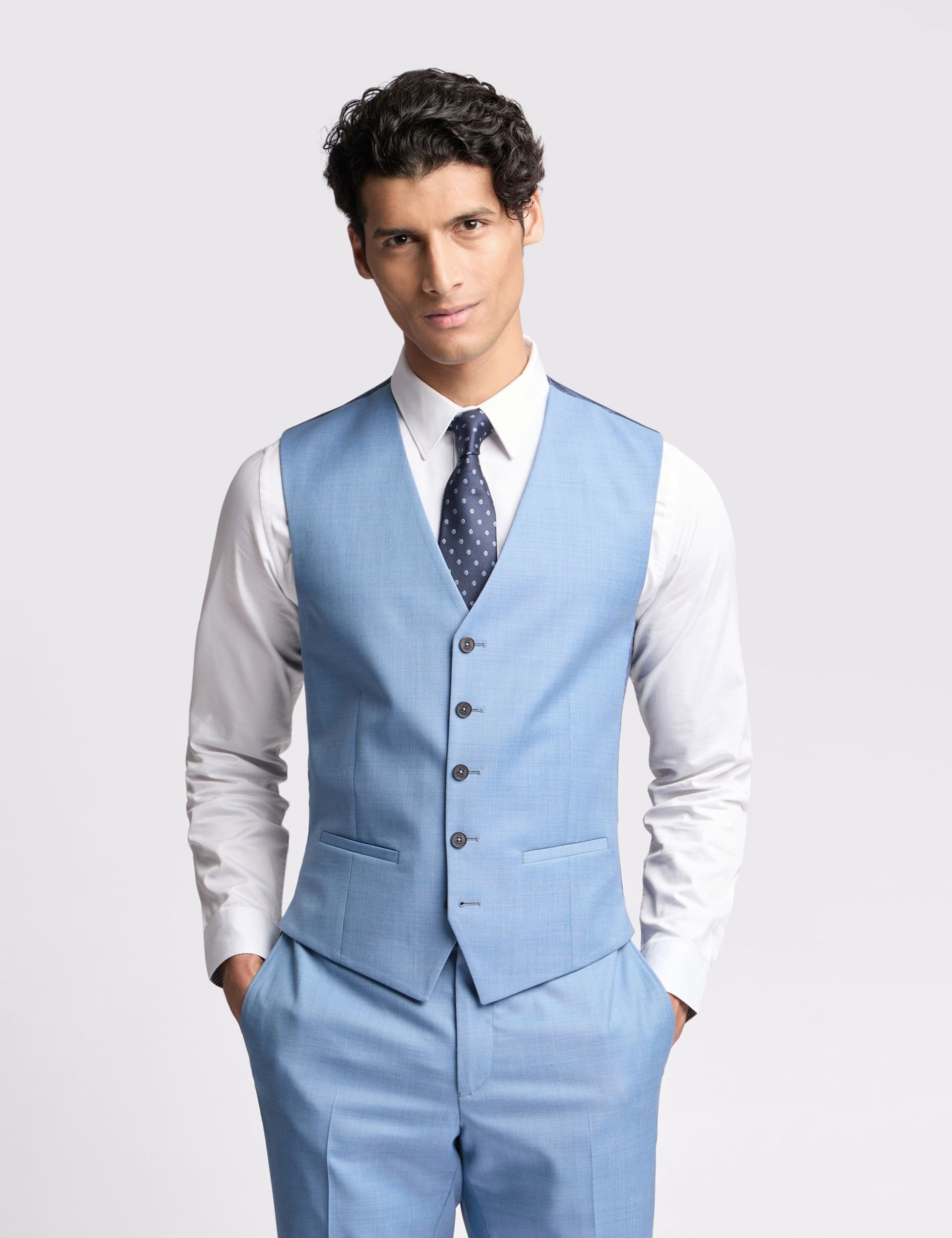 Ted Baker Ted Baker Men's Tilson Slim Fit Airforce Blue Sharkskin Waistcoat - 2