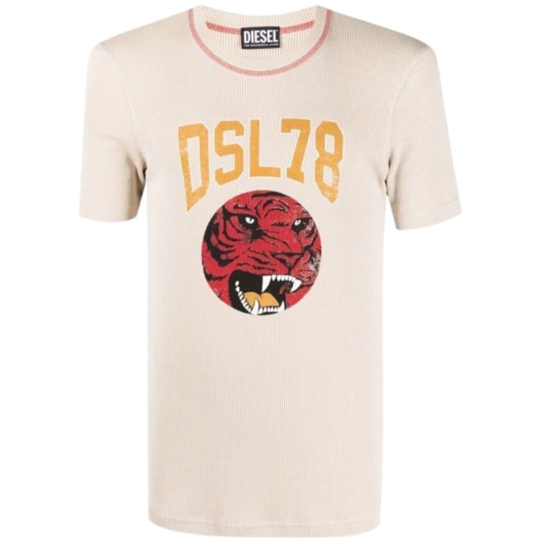 Diesel Diesel Men's DSL78 Logo Beige Ribbed T-Shirt