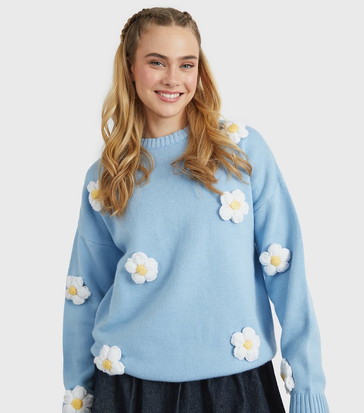 Skinnydip Women's Blue Daisy Appliqué Knit Jumper Skinnydip New Look