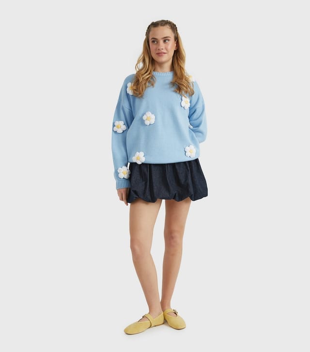 Skinnydip Women's Blue Daisy Appliqué Knit Jumper Skinnydip New Look - 2