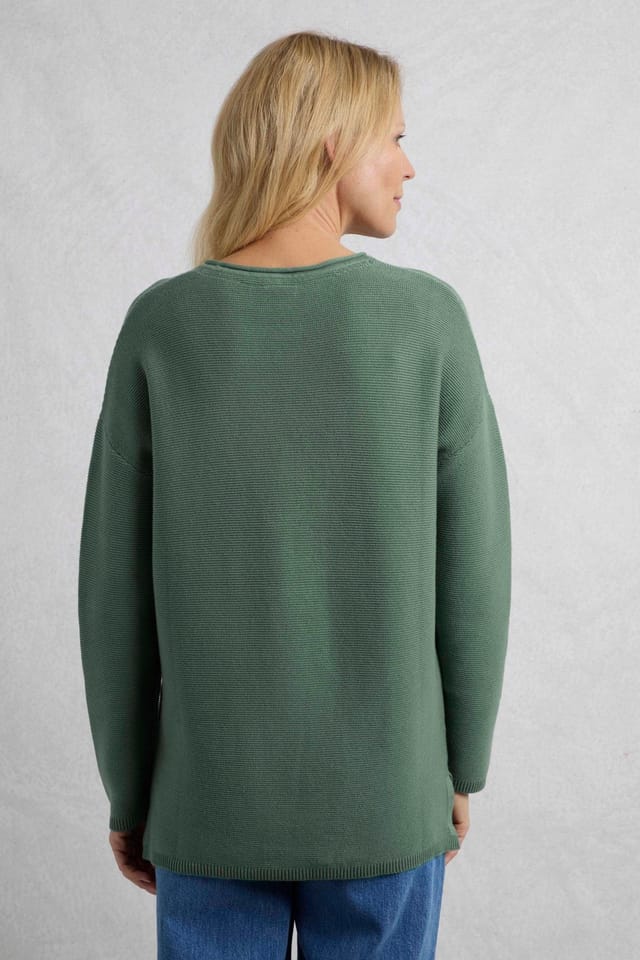 Weird Fish Weird Fish Women's Dalla Knitted Crew Neck Jumper in Bottle Green - 3