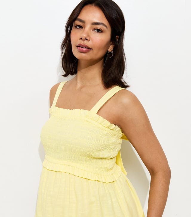 New Look Women's Maternity Yellow Shirred Strappy Bow Back Midi Dress New Look - 2